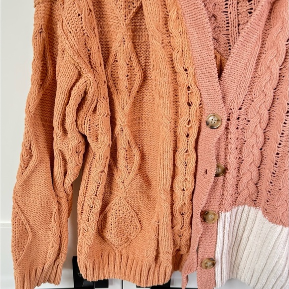 Miss Me Mauve, Light Orange and Cream Cable Knit Cardigan - Picture 2 of 6